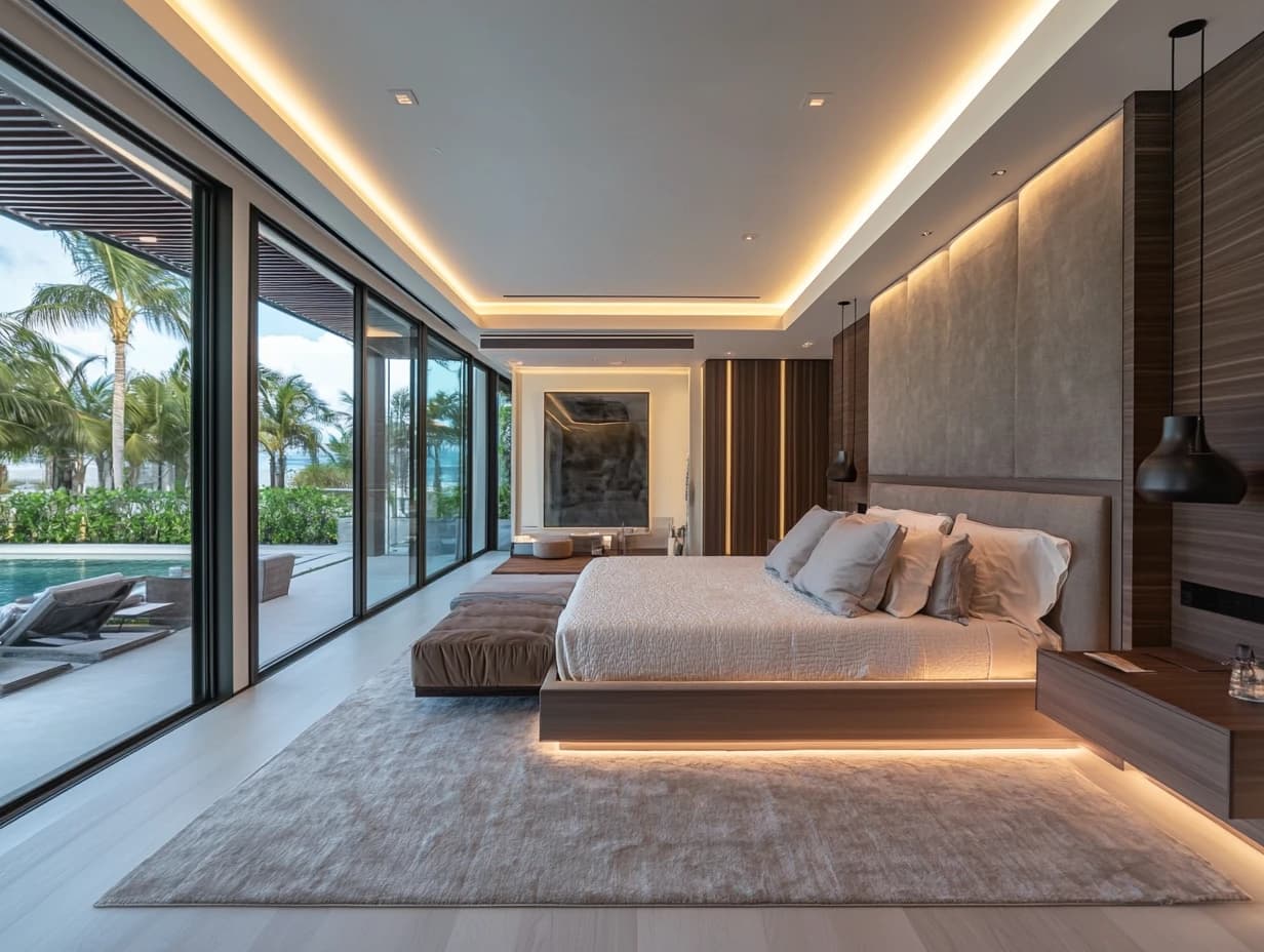 Luxury bedroom with private terrace and fire pit
